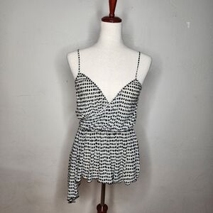 ZARA Black & White Polka Dot Asymmetrical Tank Top Size Medium